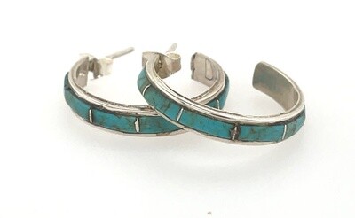 SILVER INLAY HOOP EARRINGS NAVAJO - DEB LIVINGSTON