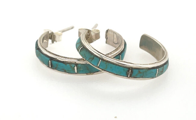 SILVER INLAY HOOP EARRINGS NAVAJO - DEB LIVINGSTON