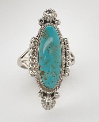 SILVER TURQUOISE RING NAVAJO-DANIEL BENALLY - SIZE 9