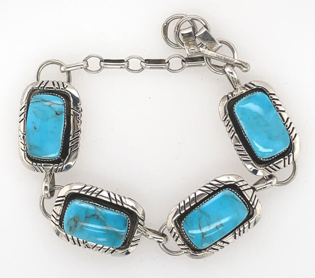 SILVER TURQUOISE BRACELET NAVAJO - ANGEL PLATERO