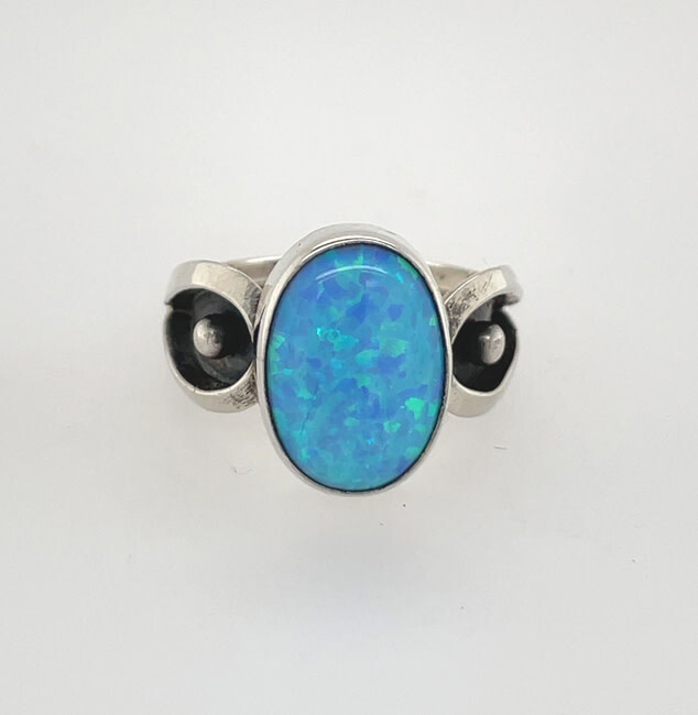 SILVER OPAL RING NAVAJO-MARK BARNEY - SIZE 7