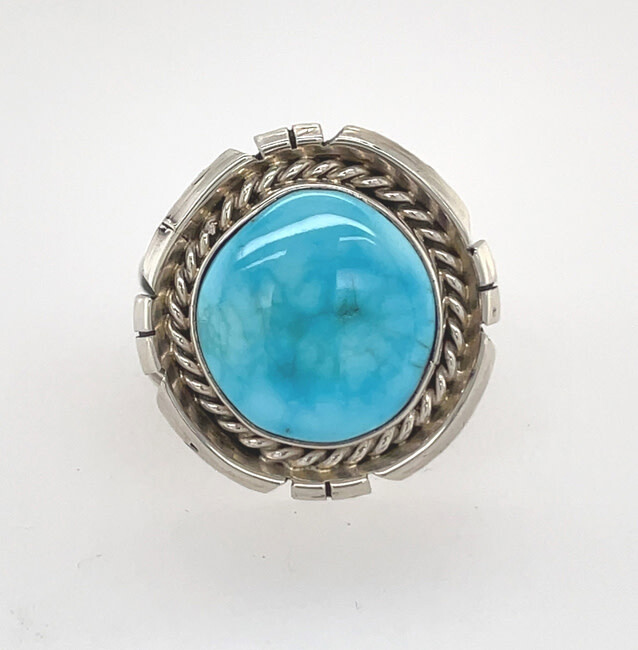 SILVER TURQUOISE RING NAVAJO-SAMUEL YELLOWHAIR - SIZE 8.5