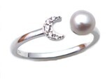 SILVER PEARL &amp; MOON CZ RING