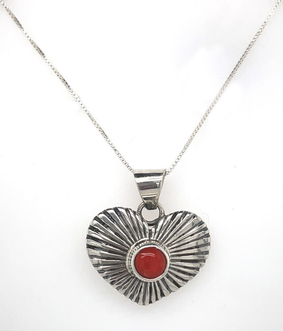 SILVER CORAL HEART NECKLACE NAVAJO - RB