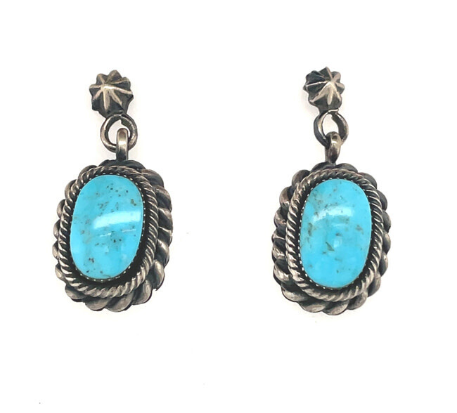 SILVER TURQUOISE EARRINGS NAVAJO-ANDREW VANDEVER
