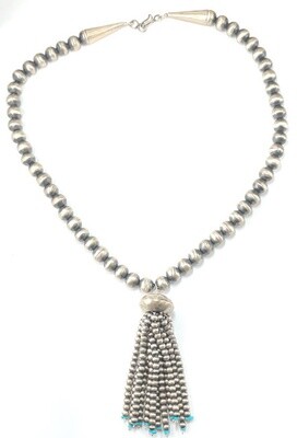 SILVER NAVAJO PEARLS W/TASSLE NECKLACE NAVAJO-JAN MARINO