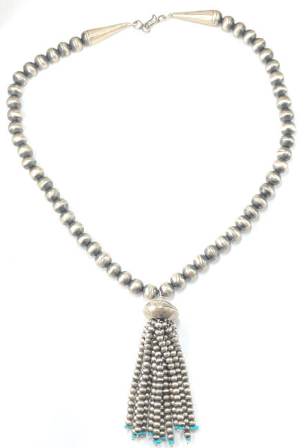 SILVER NAVAJO PEARLS W/TASSLE NECKLACE NAVAJO-JAN MARINO
