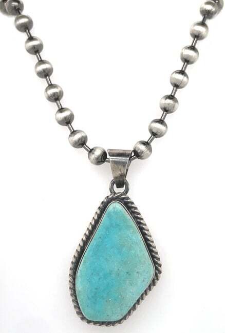 SILVER TURQUOISE PENDANT NAVAJO-ELI SKEETS