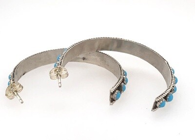 SILVER TURQUOISE HOOP EARRINGS NAVAJO-CHESTER CHARLEY