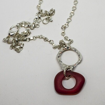 SILVER SEA GLASS RED NECKLACE