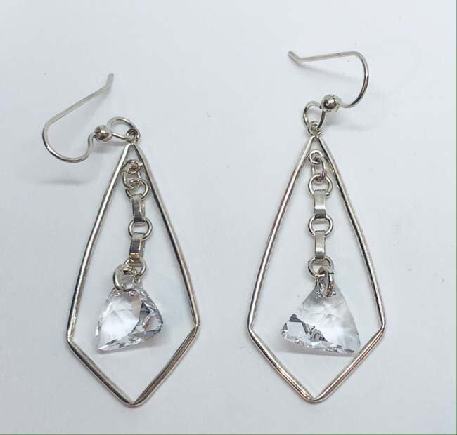 SILVER CZ CHAIN DANGLE EARRINGS