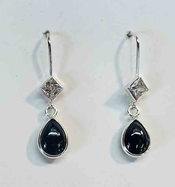 SILVER SAPPHIRE &amp; CZ EARRINGS