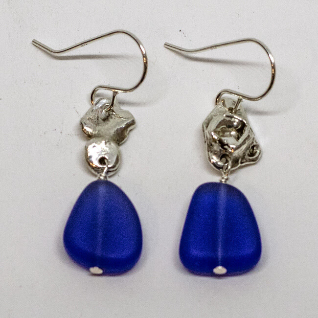 SILVER SEA GLASS EARRINGS