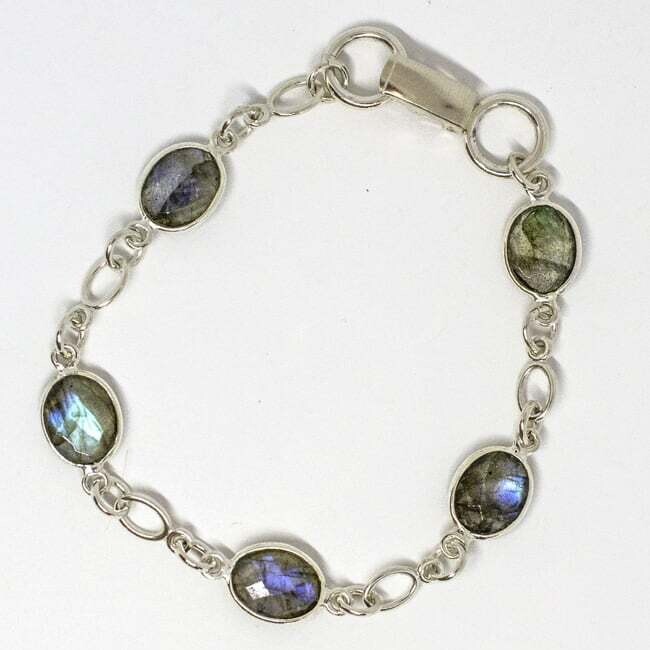 SILVER LABRADORITE OVAL BRACELET