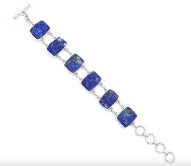 SILVER ROUGH CUT LAPIS LINKED BRACELET