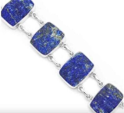 SILVER ROUGH CUT LAPIS LINKED BRACELET