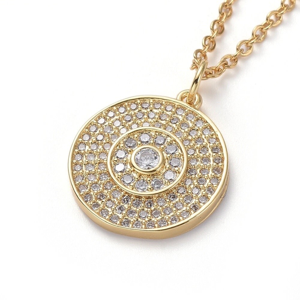 GOLD STAINLESS CZ MEDALLION NECKLACE FJN67