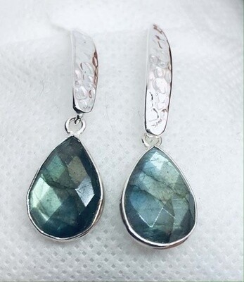 SILVER LABRADORITE TEARDROP EARRINGS