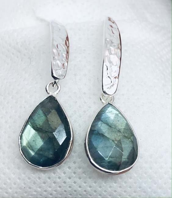 SILVER LABRADORITE TEARDROP EARRINGS
