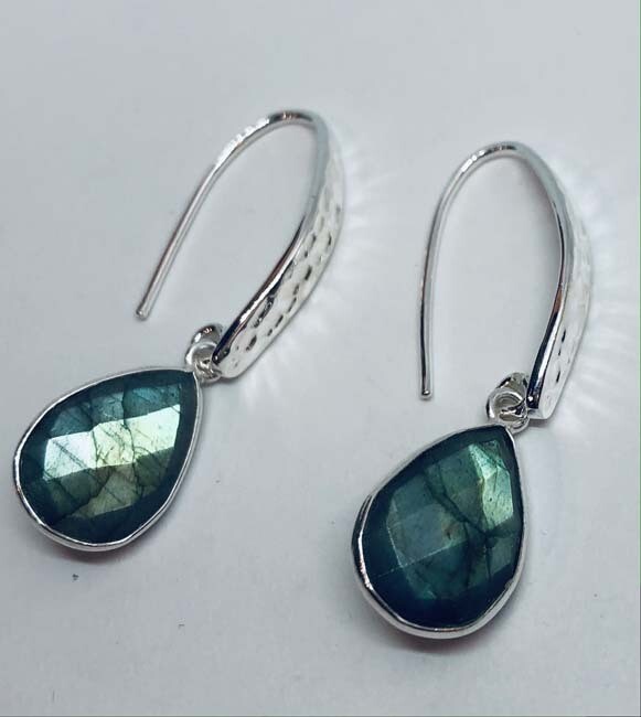 SILVER LABRADORITE TEARDROP EARRINGS