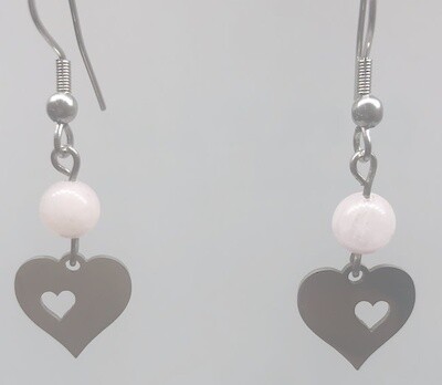 STAINLESS ROSE QUARTZ HEART EARRINGS FJE7G