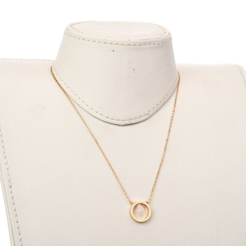 GOLD STAINLESS ROSE QUARTZ NECKLACE FJN25