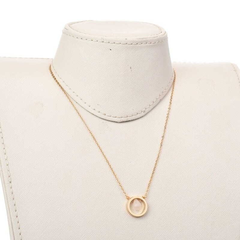 GOLD STAINLESS ROSE QUARTZ NECKLACE FJN25