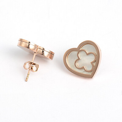 *ROSE STAINLESS HEART EARRINGS FJE1R