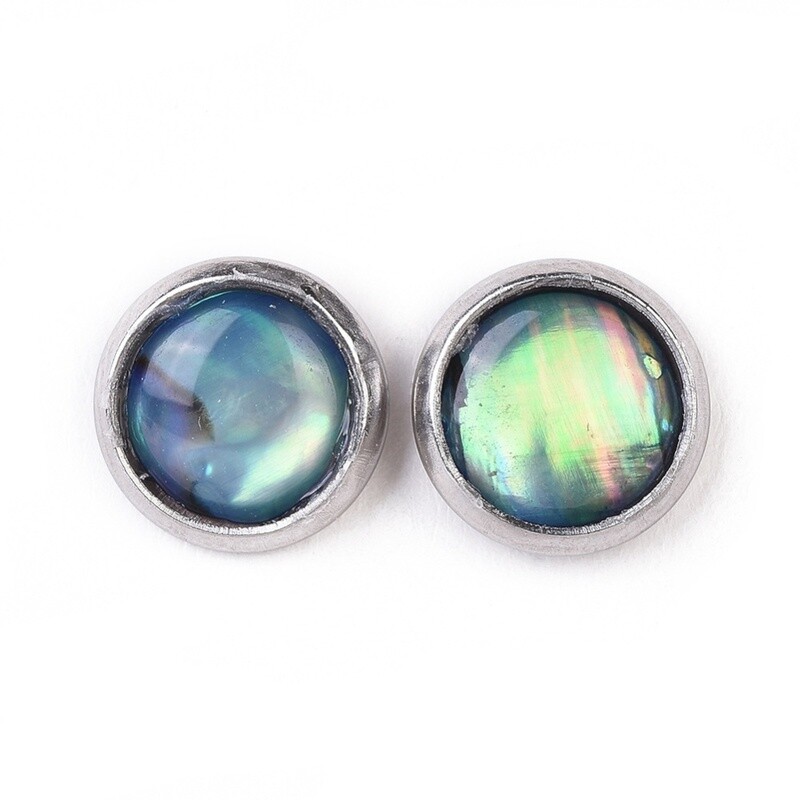 SILVER STAINLESS ABALONE STUD EARRINGS