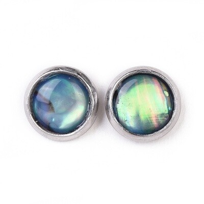 SILVER STAINLESS ABALONE STUD EARRINGS