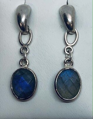 SILVER OVAL LABRADORITE EARRINGS