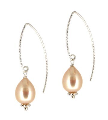SILVER TEXTURED &amp; TEARDROP PEARL EARRINGS