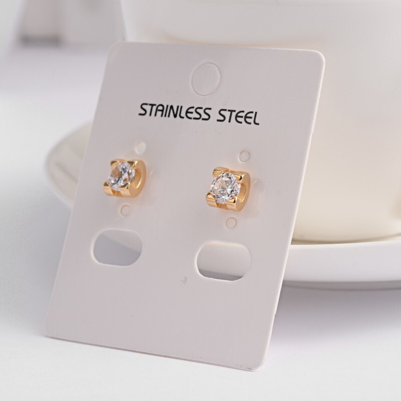 GOLD STAINLESS CZ STUD EARRINGS FJE44