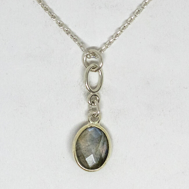 SILVER OVAL LABRADORITE  NECKLACE