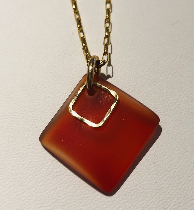 YELLOW GOLD-FILLED SEA GLASS ORANGE NECKLACE
