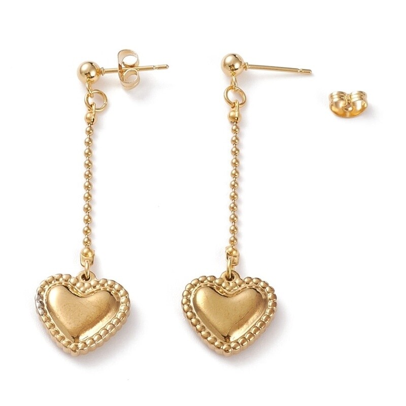 GOLD STAINLESS HEART EARRINGS FJE74
