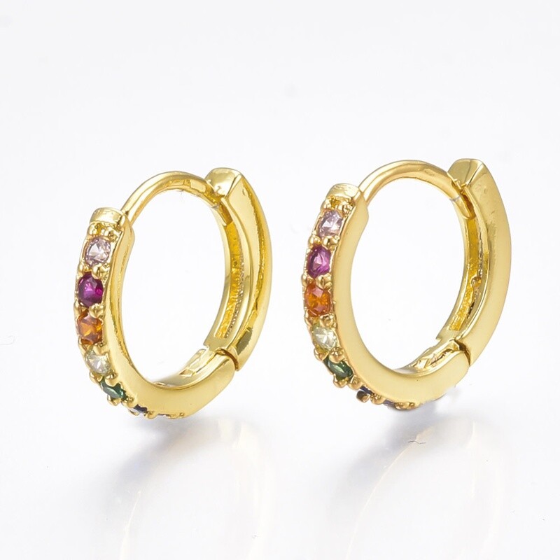 GOLD STAINLESS HOOP MULTI-COLOR CZ EARRINGS FJEFD GOLD STAINLESS HOOP MULTI-COLOR CZ EARRINGS FJEFD