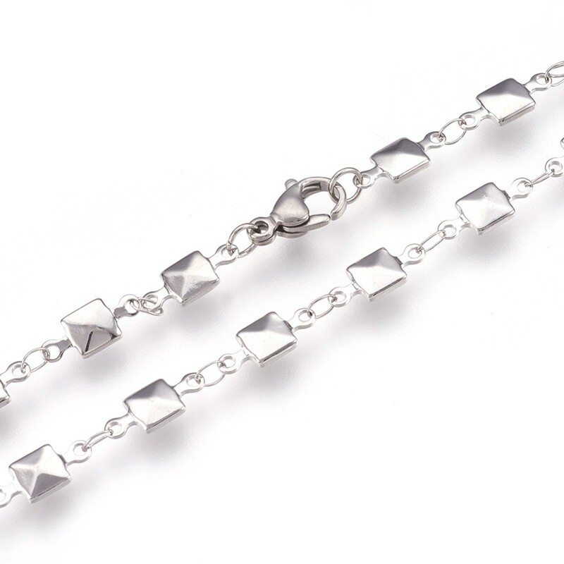 SILVER STAINLESS 4.5MM SQUARE W/CHAIN