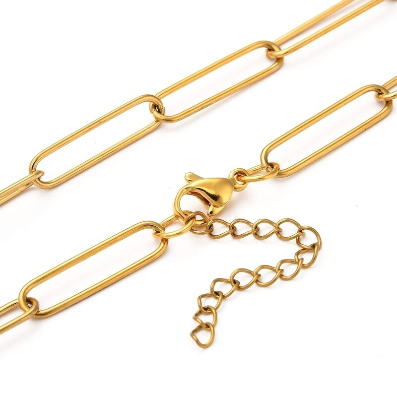 GOLD STAINLESS PAPERCLIP LINK CHAIN FJN73-17"+ EXT