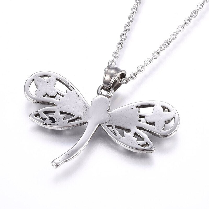 SILVER STAINLESS DRAGONFLY NECKLACE FJN5E