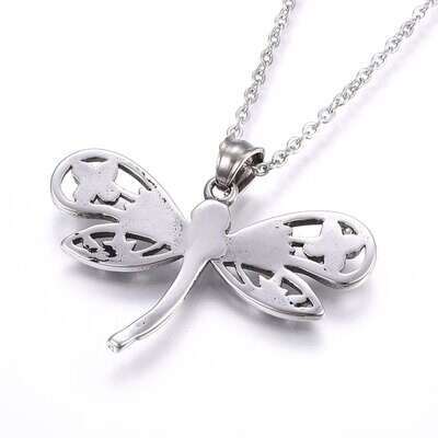 SILVER STAINLESS DRAGONFLY NECKLACE FJN5E
