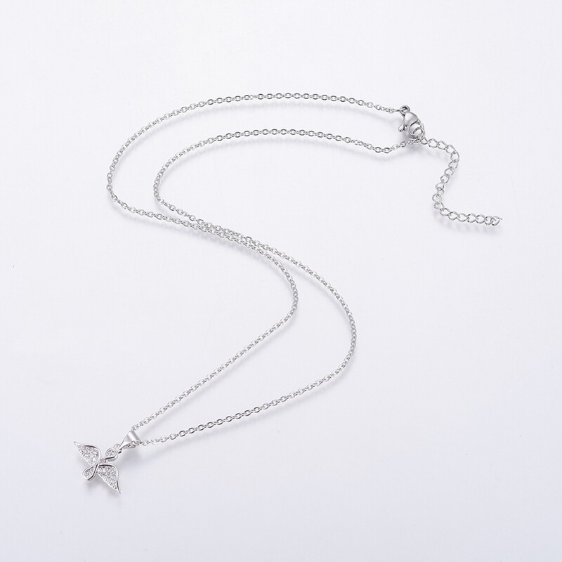 SILVER STAINLESS CZ ANGEL NECKLACE
