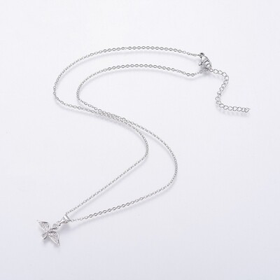 SILVER STAINLESS CZ ANGEL NECKLACE