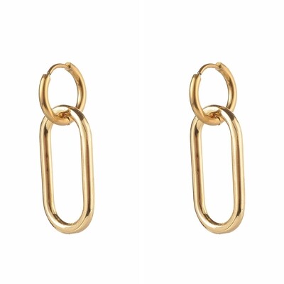 GOLD STAINLESS HUGGIE PAPERCLIP EARRINGS FJE26
