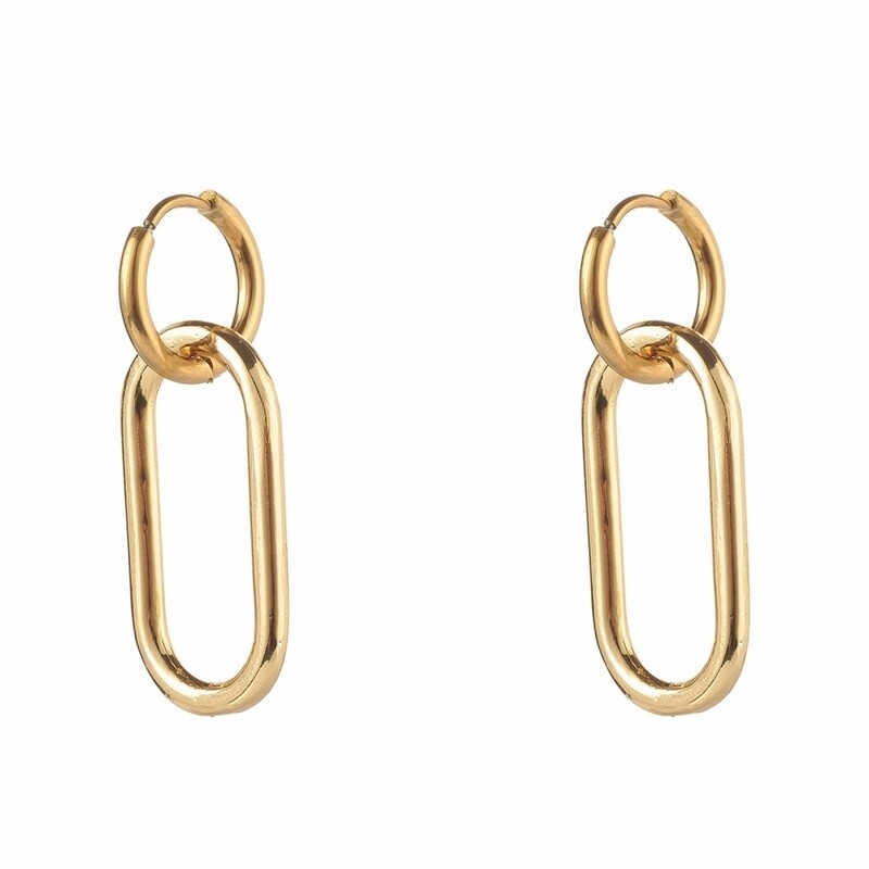 GOLD STAINLESS HUGGIE PAPERCLIP EARRINGS FJE26