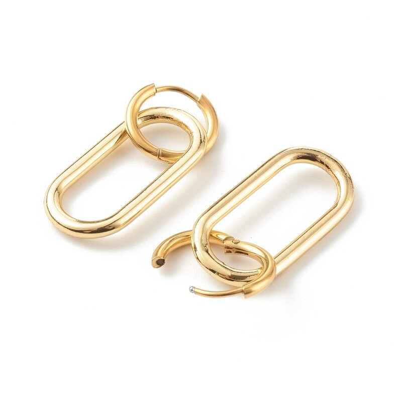 GOLD STAINLESS HUGGIE PAPERCLIP EARRINGS