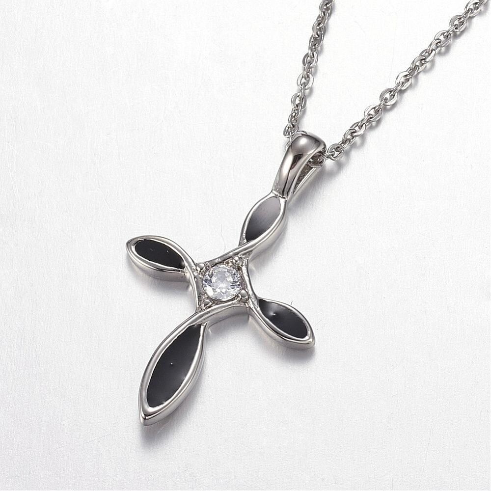 STAINLESS CZ &amp; ENAMEL CROSS NECKLACE FJNTD