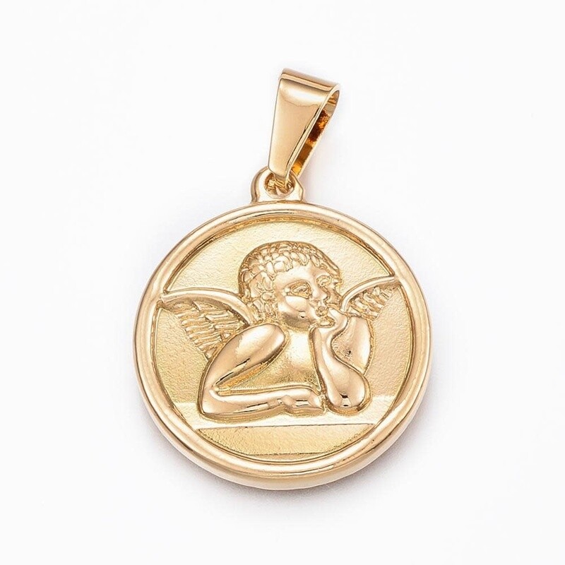 GOLD STAINLESS ANGEL PENDANT FJP60