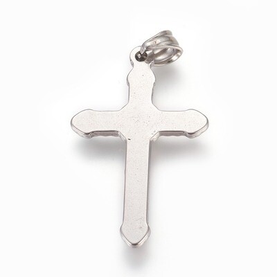 SILVER STAINLESS TEXTURE CROSS PENDANT
