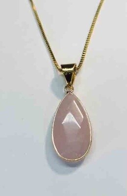 GOLD STAINLESS ROSE QUARTZ NECKLACE FJN77